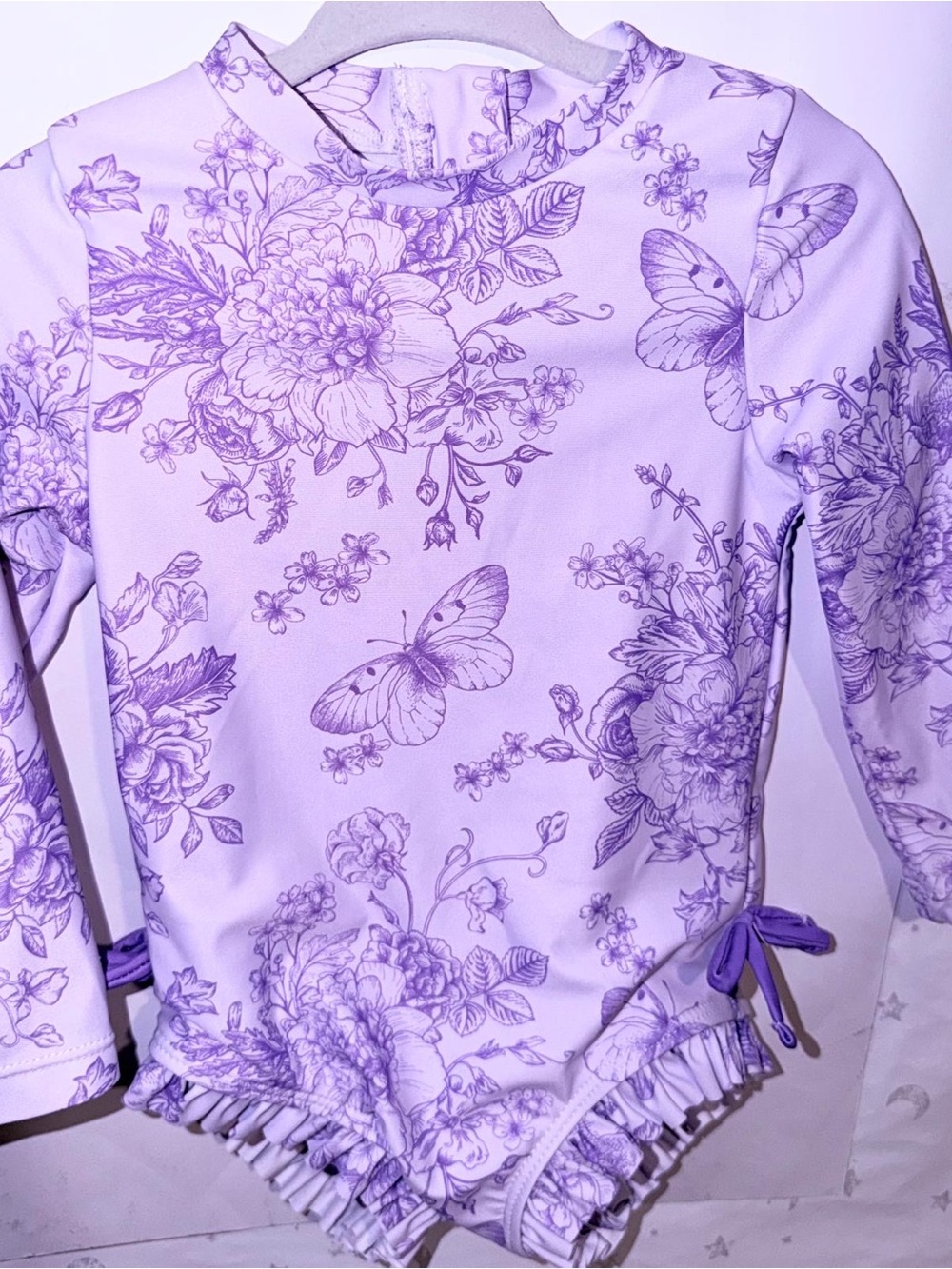 Kids Long-Sleeve Purple Floral & Butterfly Rash Guard